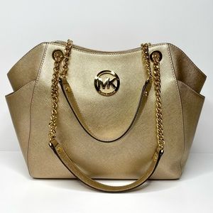 Michael Kors Gold Jet Set Lg Chain Tote